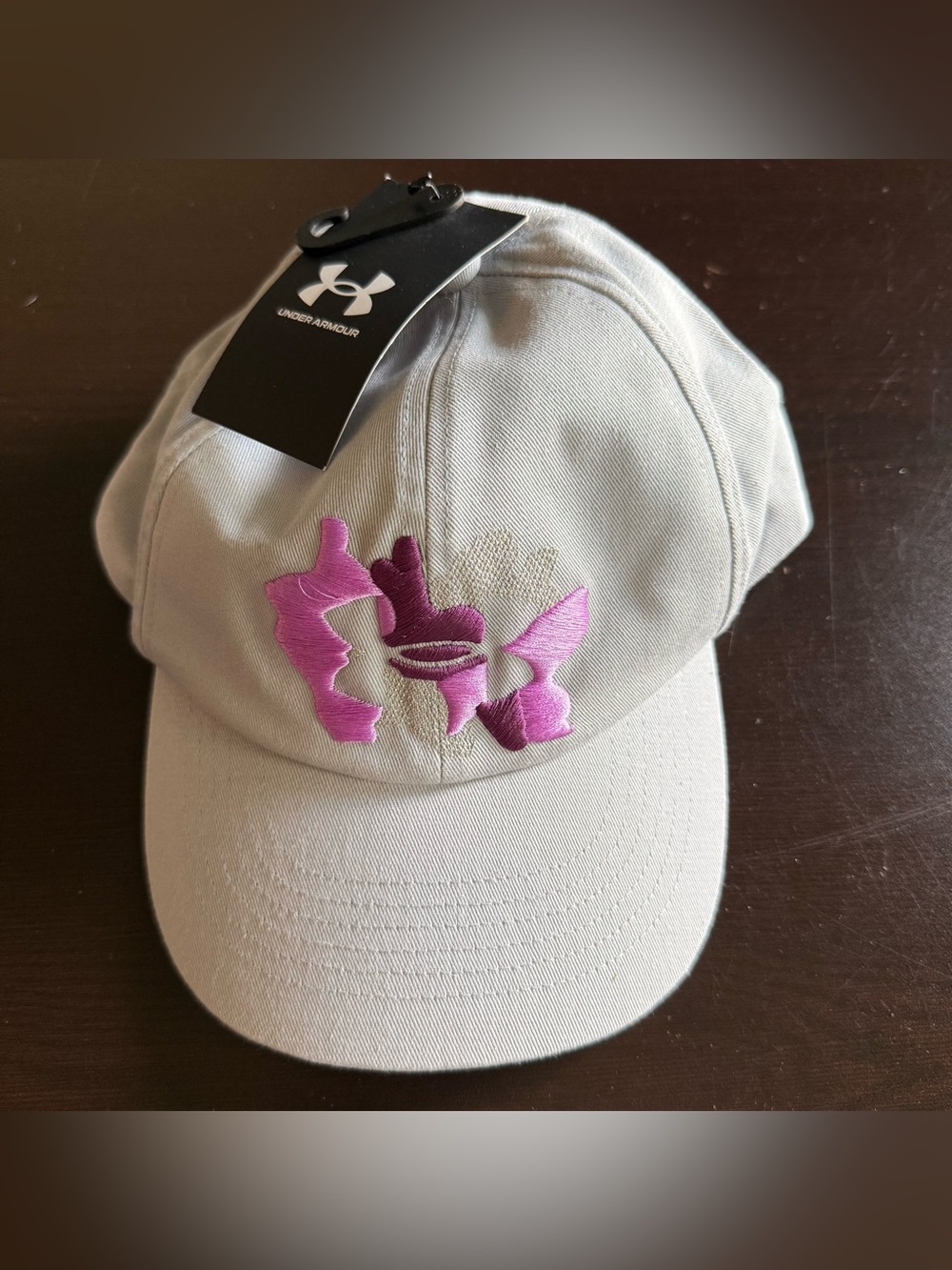 Under Armour Light Grey Hat with Pink & Purple Logo Embroidery. Youth Sized